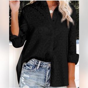 Leopard Print Long Sleeve Woven Blouse